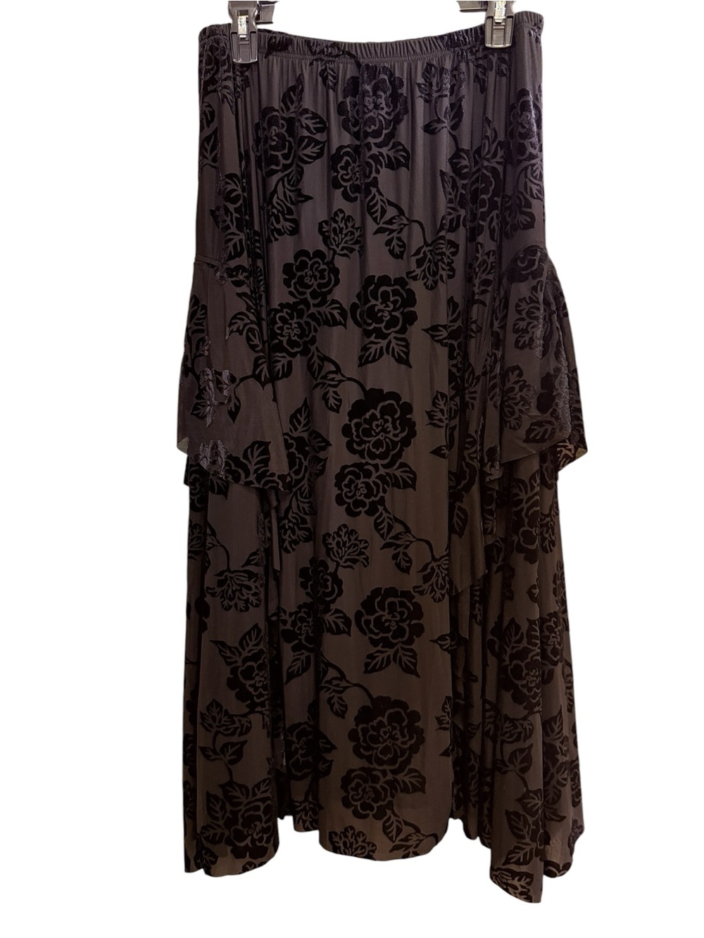Alembika Women’s Sirena Black Velvet Burnout Flowy Floral Maxi Skirt sz 14/16